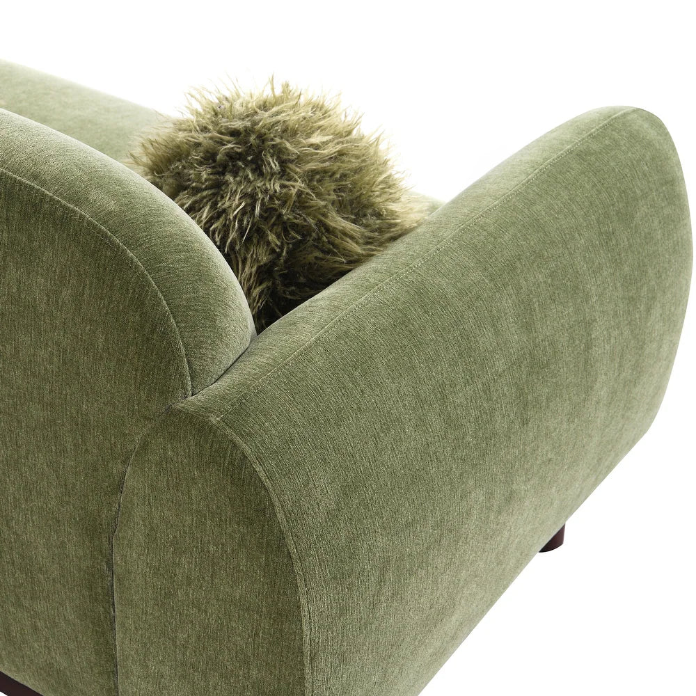 Mellone Mid-Century Modern Olive Green Chenille Sofa with Driftwood Base & Faux Fur Pillows – Furniture of America