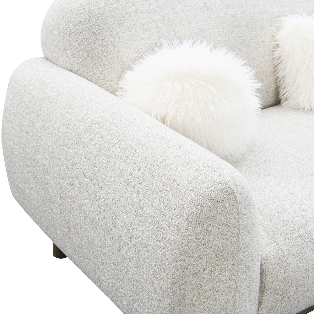 Mellone Mid-Century Modern Oat Chenille Sofa with Driftwood Base & Faux Fur Pillows – Furniture of America