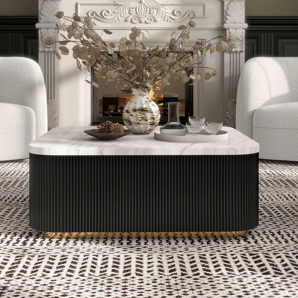 Virden Square Marble & Fluted Pedestal Coffee Table