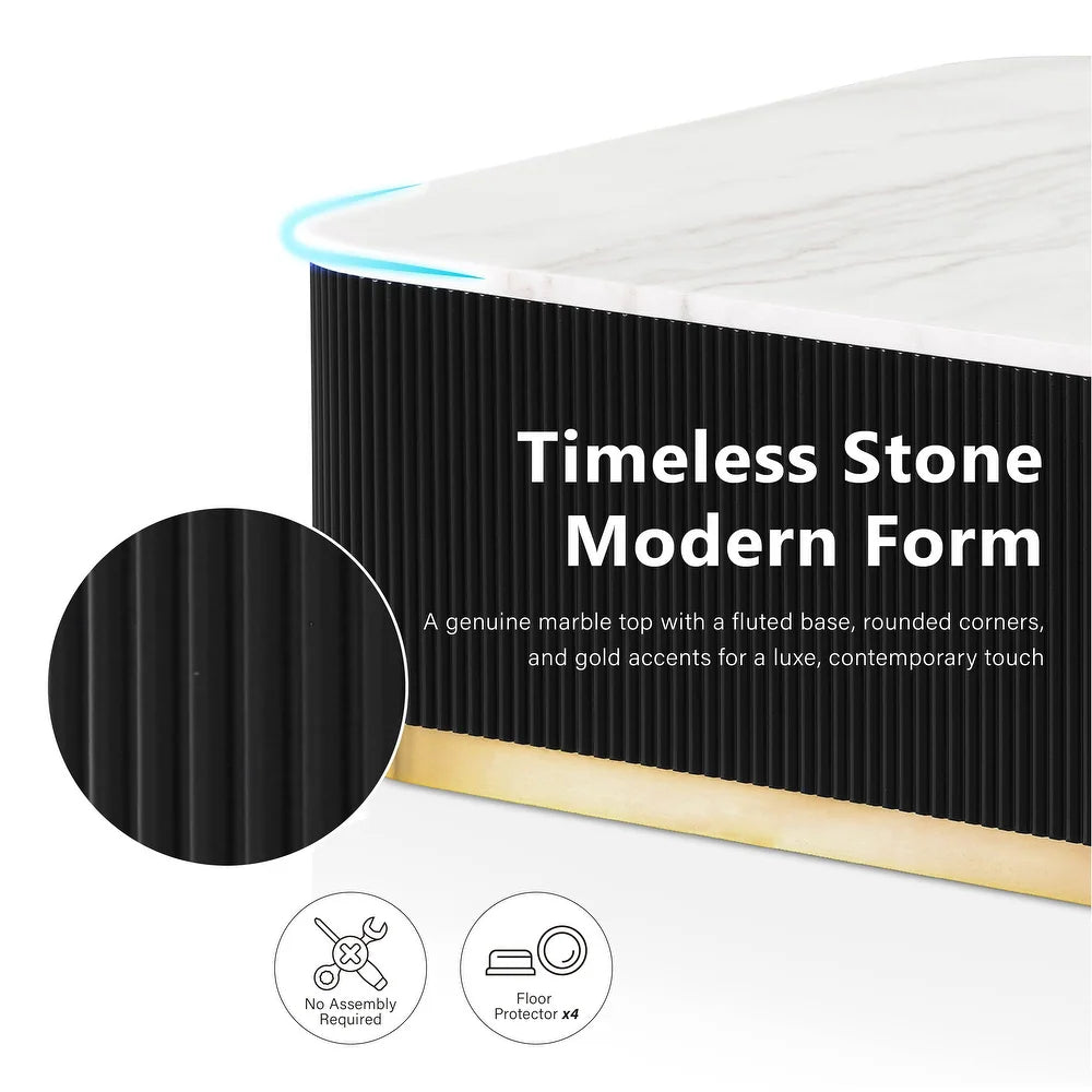 Virden Contemporary Genuine Marble Fluted Round Coffee Table