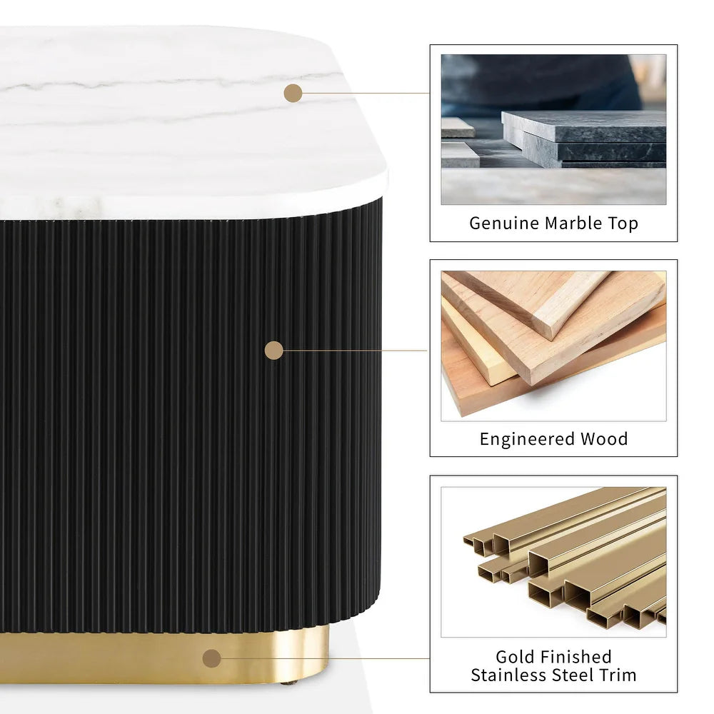 Virden Contemporary Genuine Marble Fluted Rectangular Coffee Table