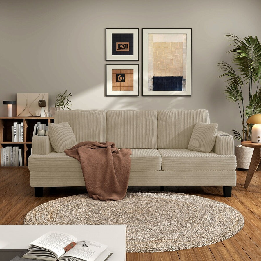 Moretaine Corduroy Sofa with Cup Holders 3 Colors