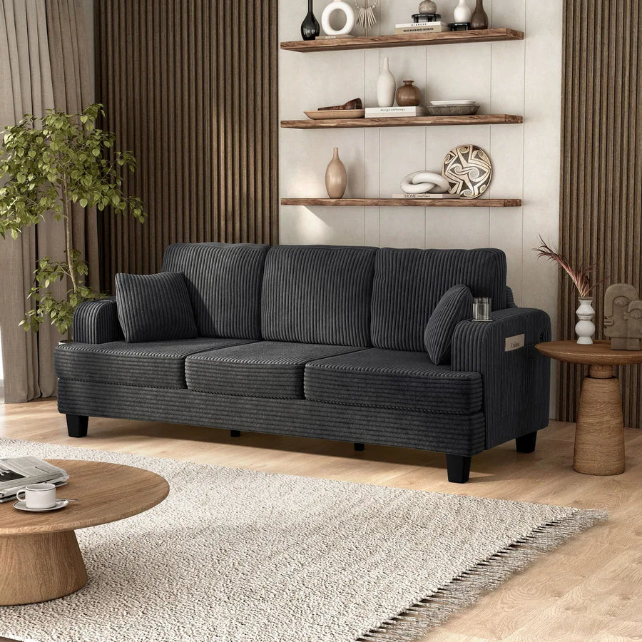 Moretaine Corduroy Sofa with Cup Holders 3 Colors