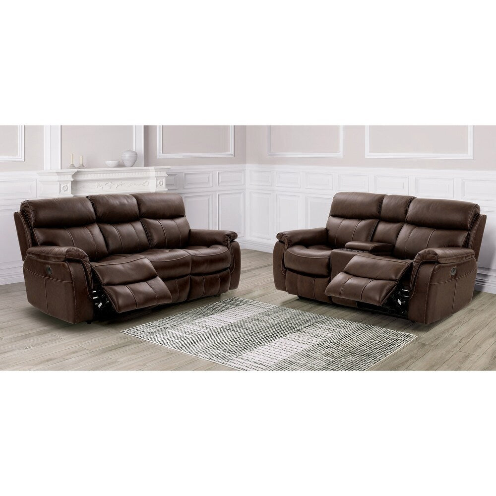 Antenor Genuine Leather Power Sofa & Loveseat Set - Brown