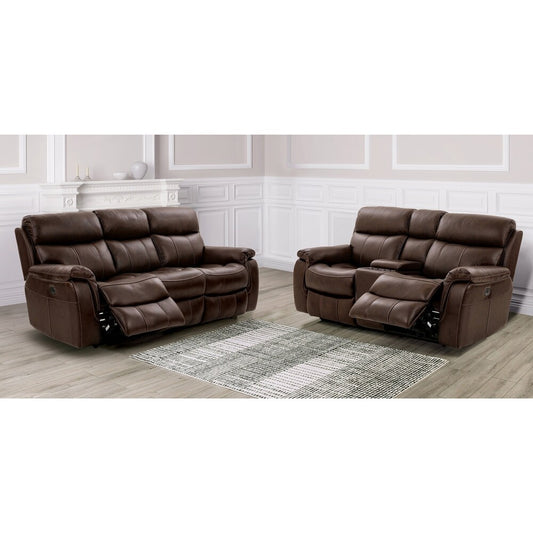 Antenor Genuine Leather Power Sofa & Loveseat Set - Brown
