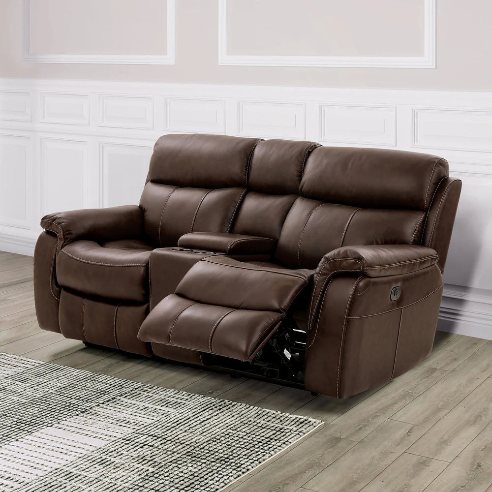 Antenor Genuine Leather Power Sofa & Loveseat Set - Brown