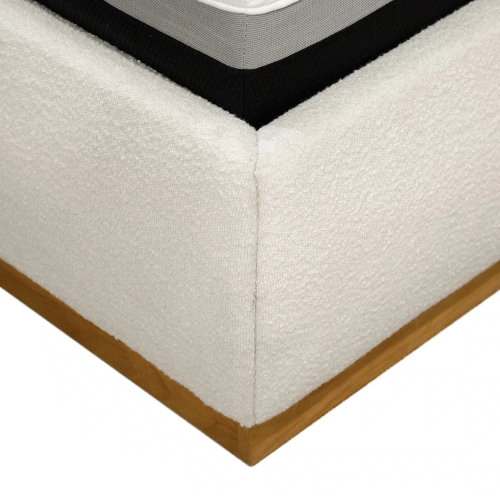 Whitman Contemporary White Boucle & Gold Queen Platform Bed