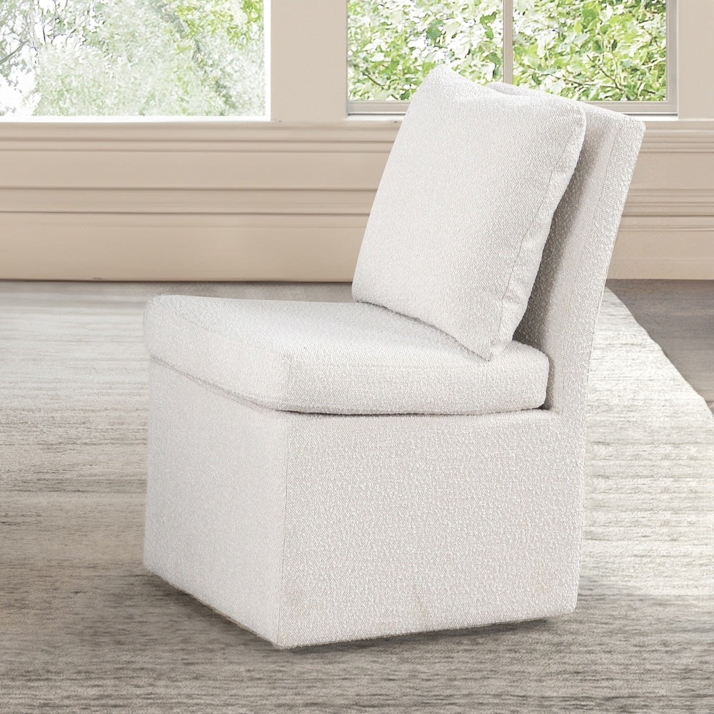 Broager Contemporary Boucle Side Chair with Caster Wheels