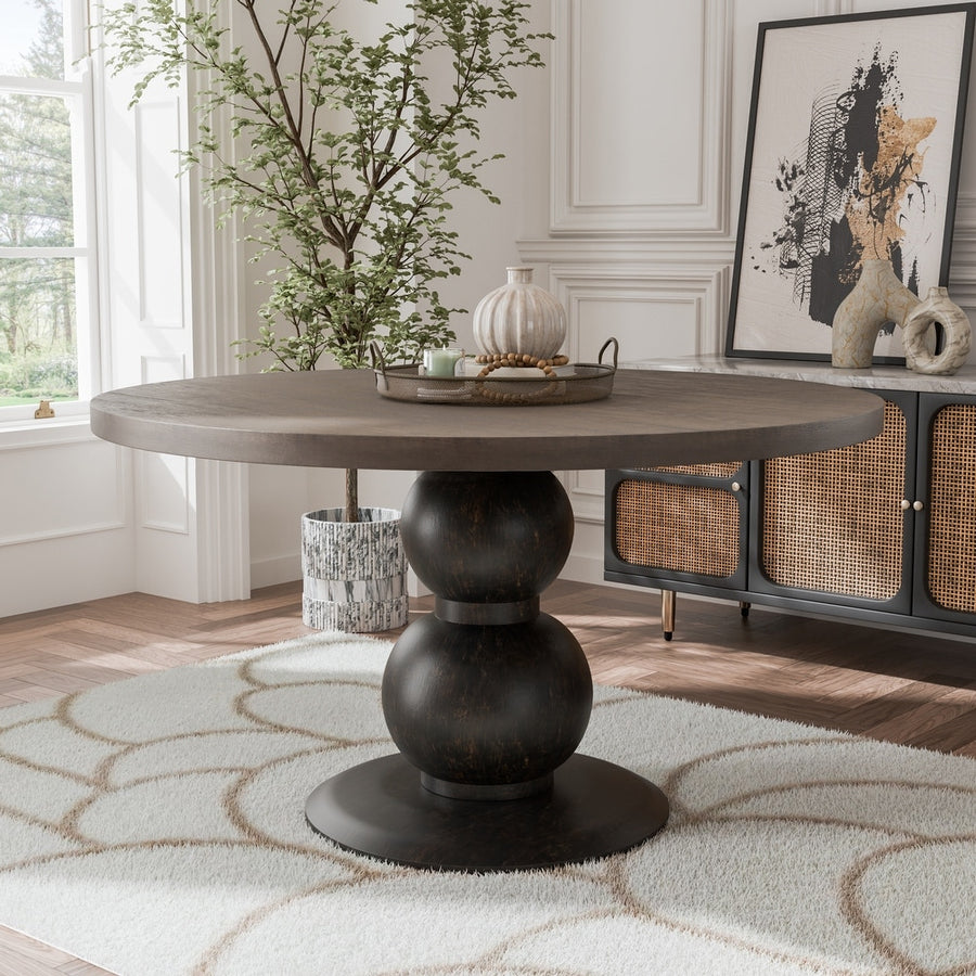Furniture of America Essen | 54" Round Dining Table with Turned Pedestal Base, Espresso