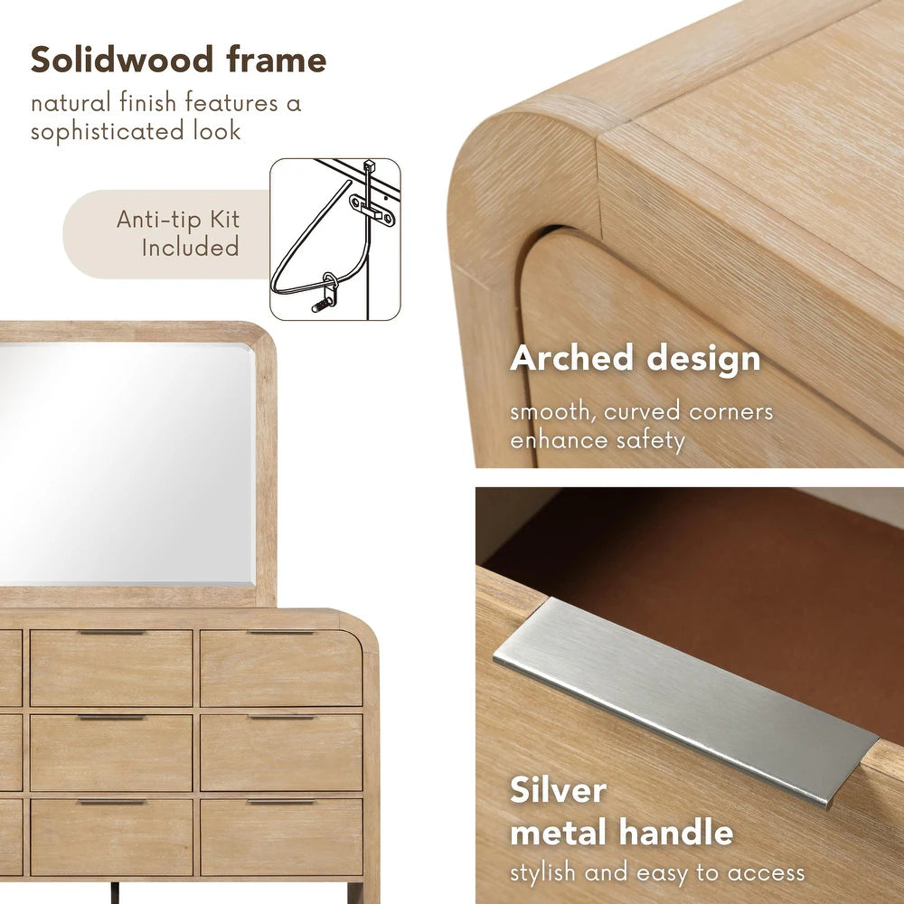 Handforth Modern 9-Drawer Solid Wood Dresser in Natural Finish