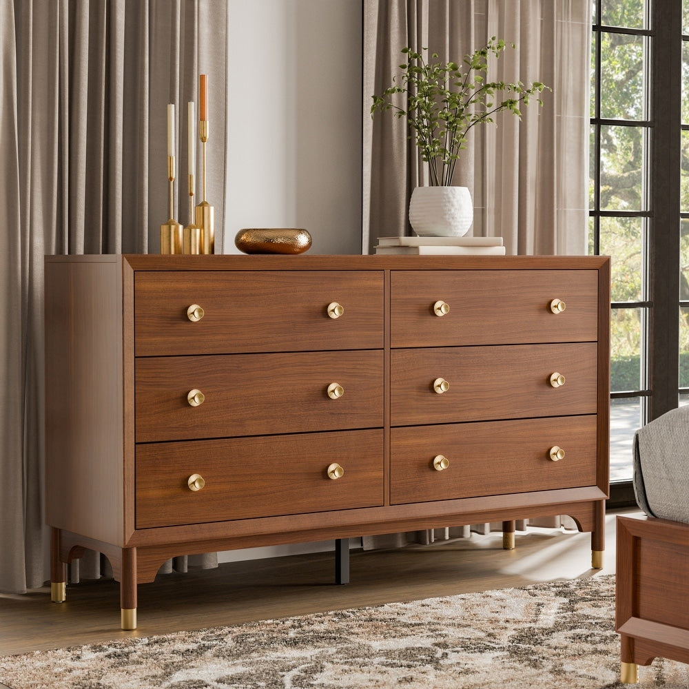 Walnut Finish Dresser with Gold Knobs
