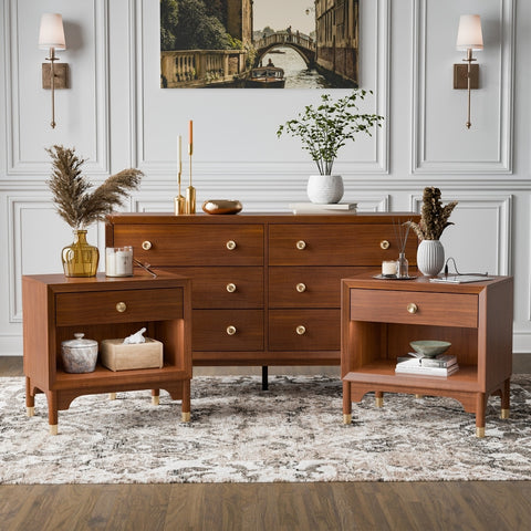 Hepburne Mid-Century Modern 3-Piece Dresser and 2 Nightstand Set