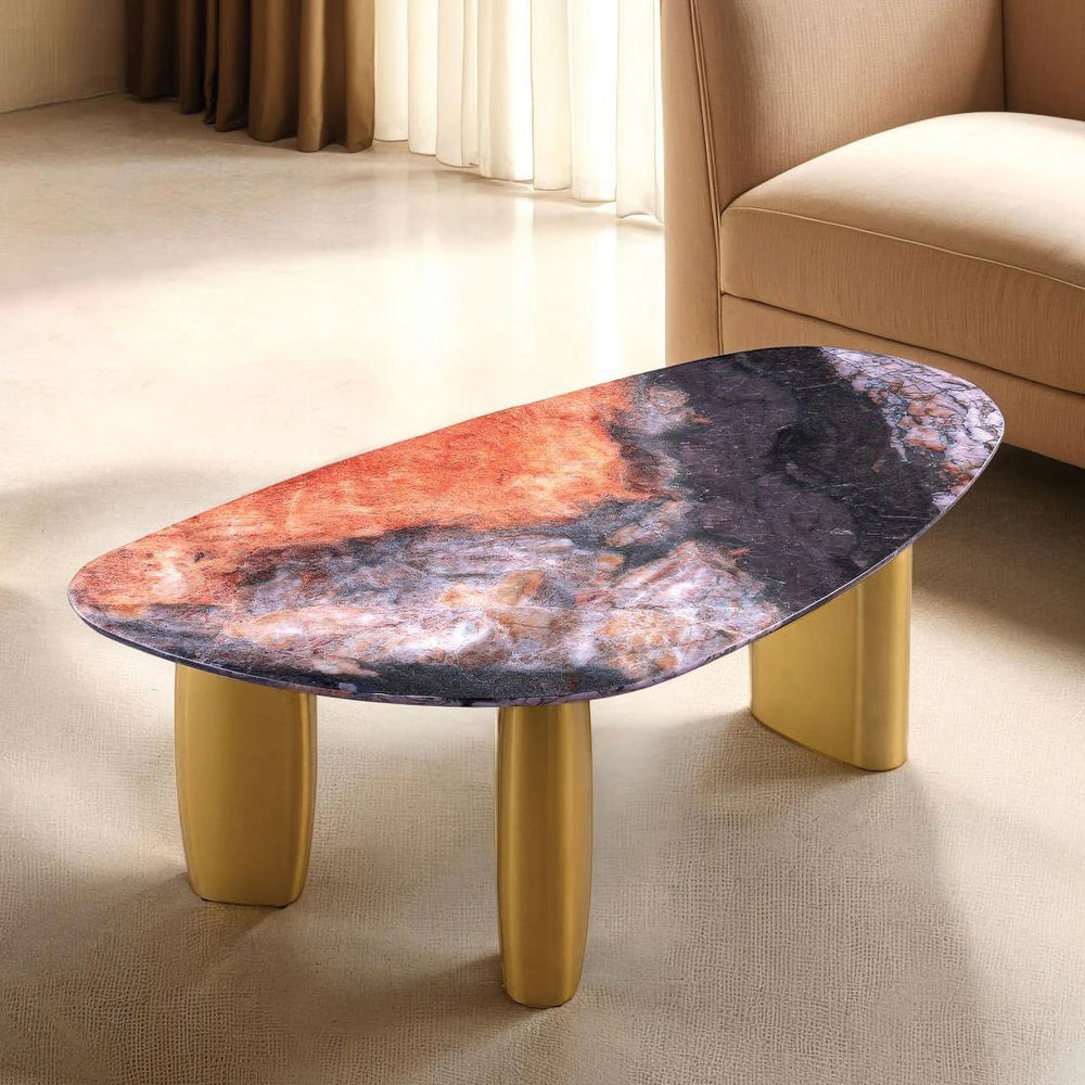 Northwich Contemporary Multi-Color Sintered Stone & Gold Coffee Table