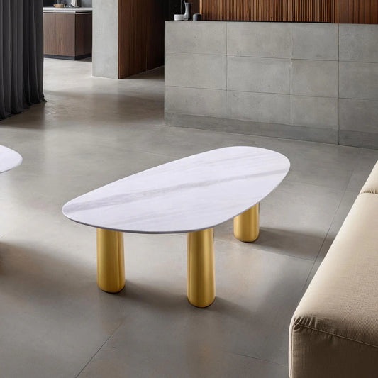 Northwich Contemporary White Sintered Stone & Gold Coffee Table