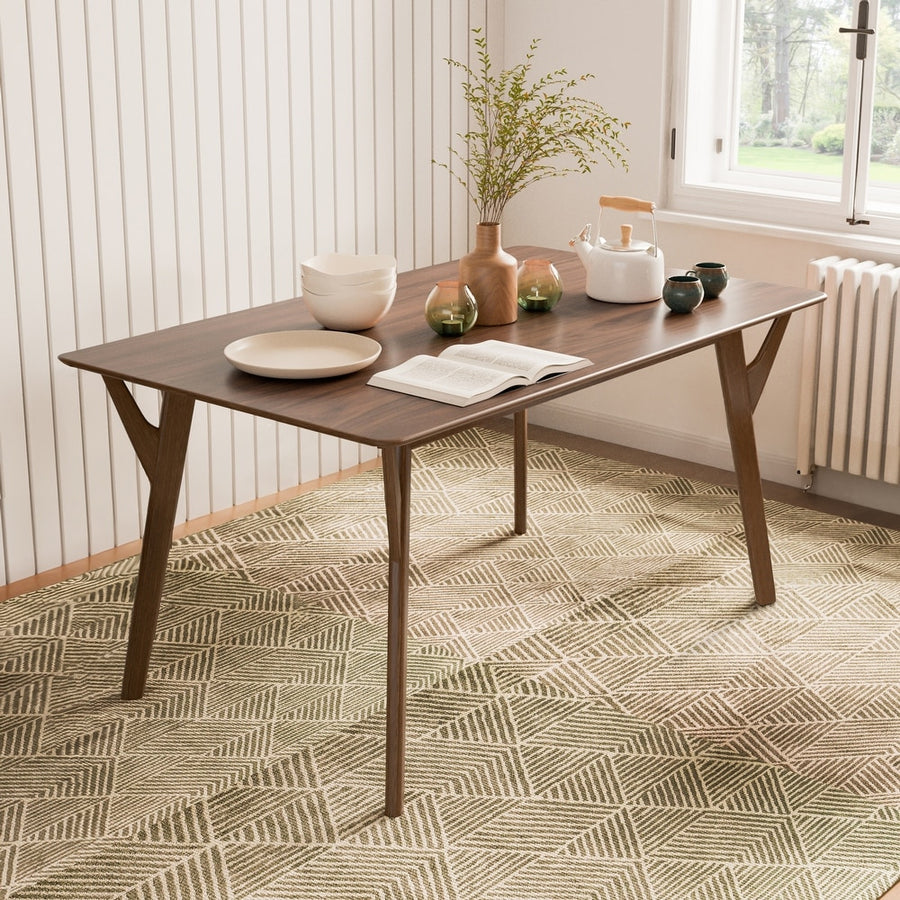 Furniture of America Skien | Mid-Century Modern Solid Wood Dining Table, Walnut