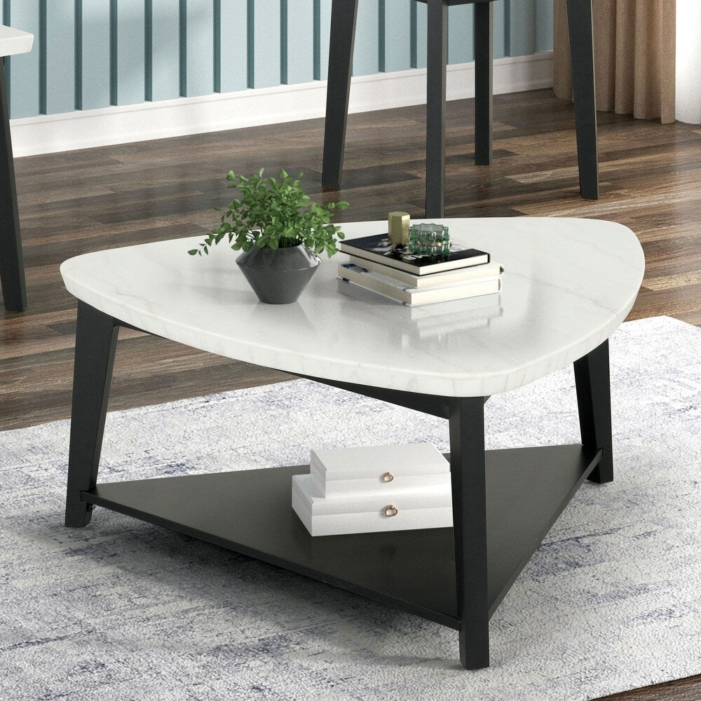 Thisted Modern White & Genuine Marble Triangle Top Coffee Table