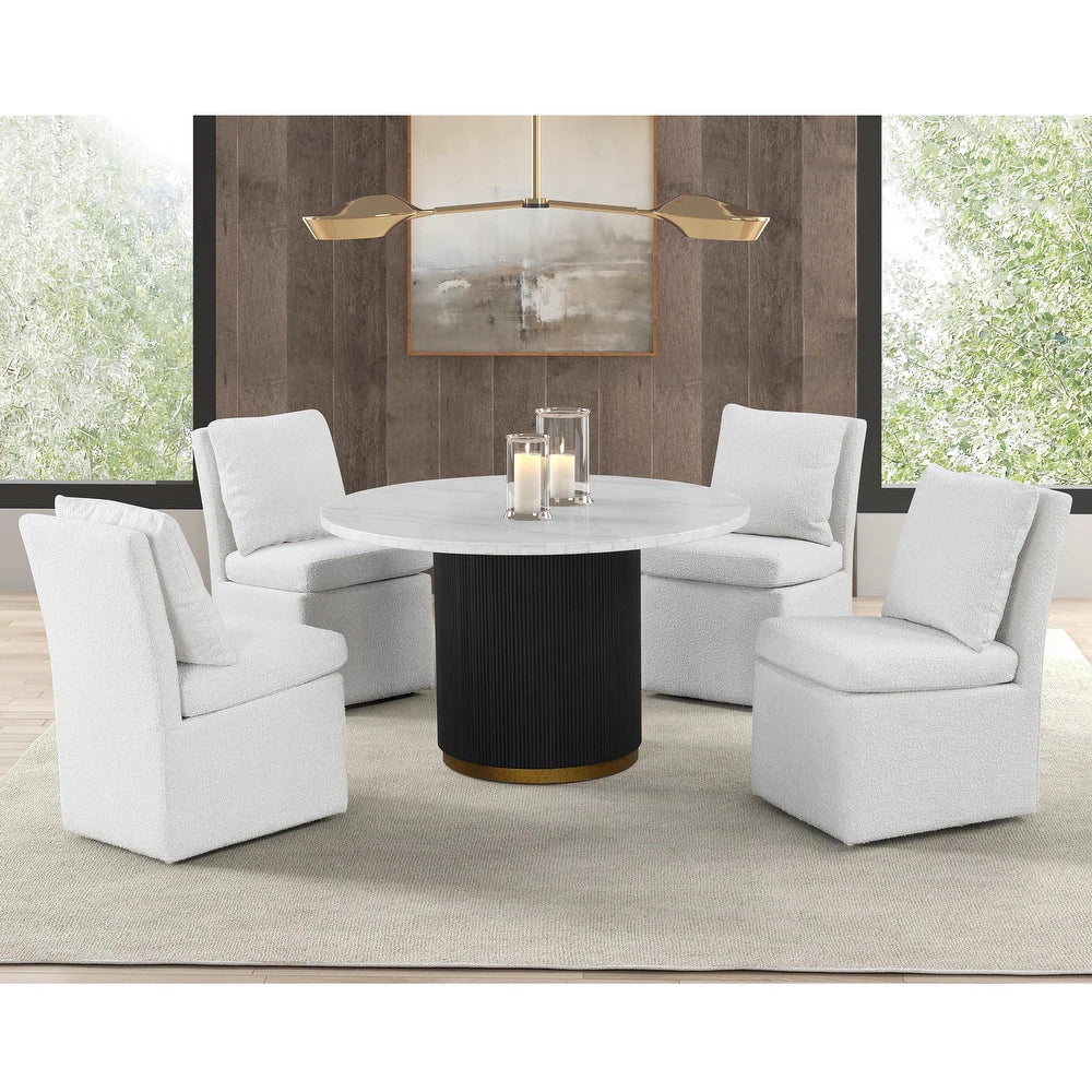 Varde Contemporary 5Piece Marble Top Dining Set with Boucle Chairs
