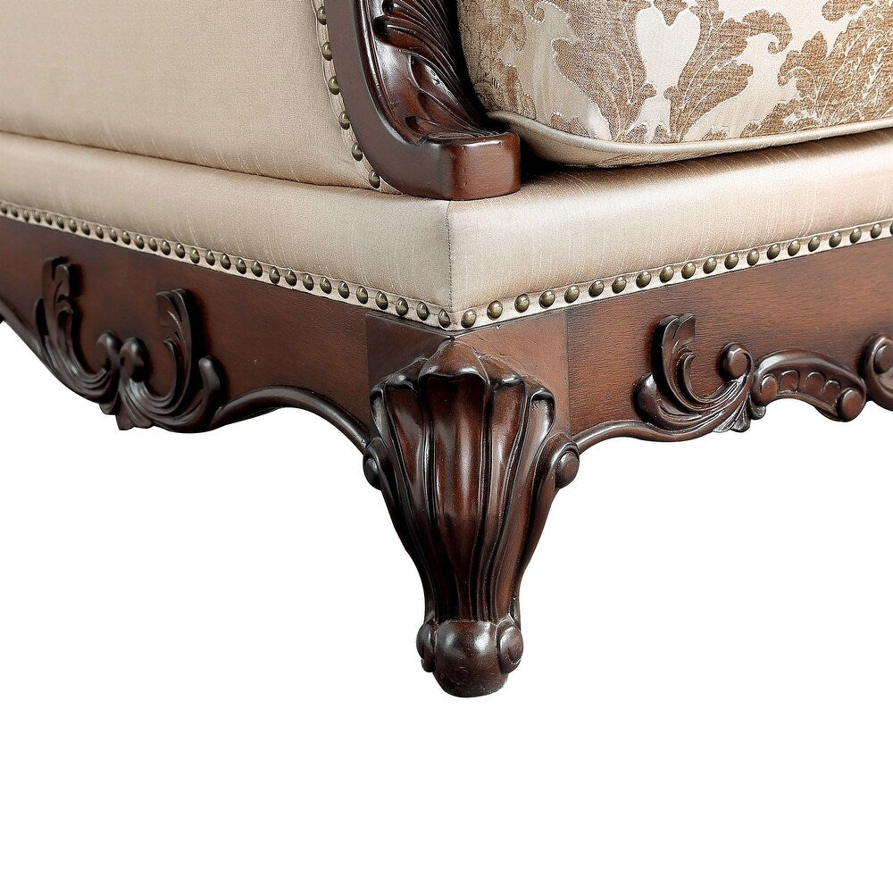 Veracruz Traditional Sofa with Wood Trim - Beige & Dark Cherry