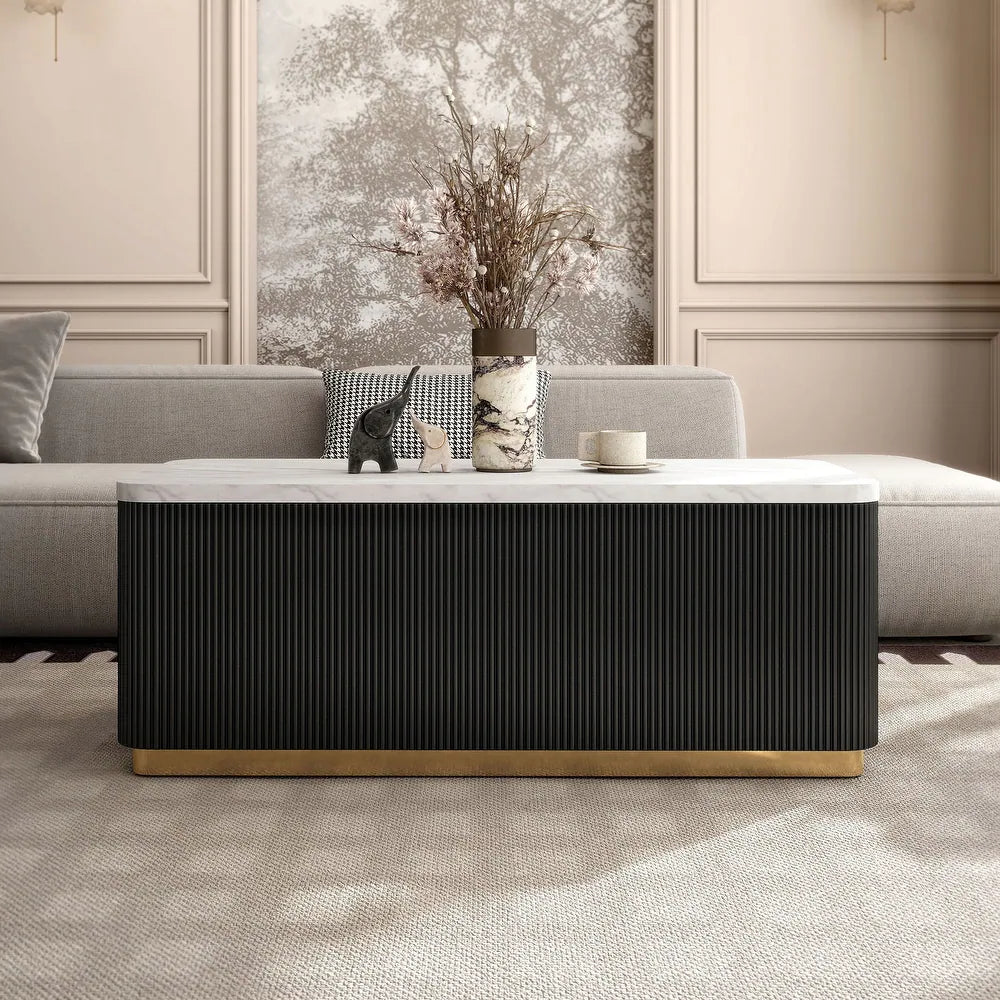 Virden Contemporary Genuine Marble Fluted Rectangular Coffee Table