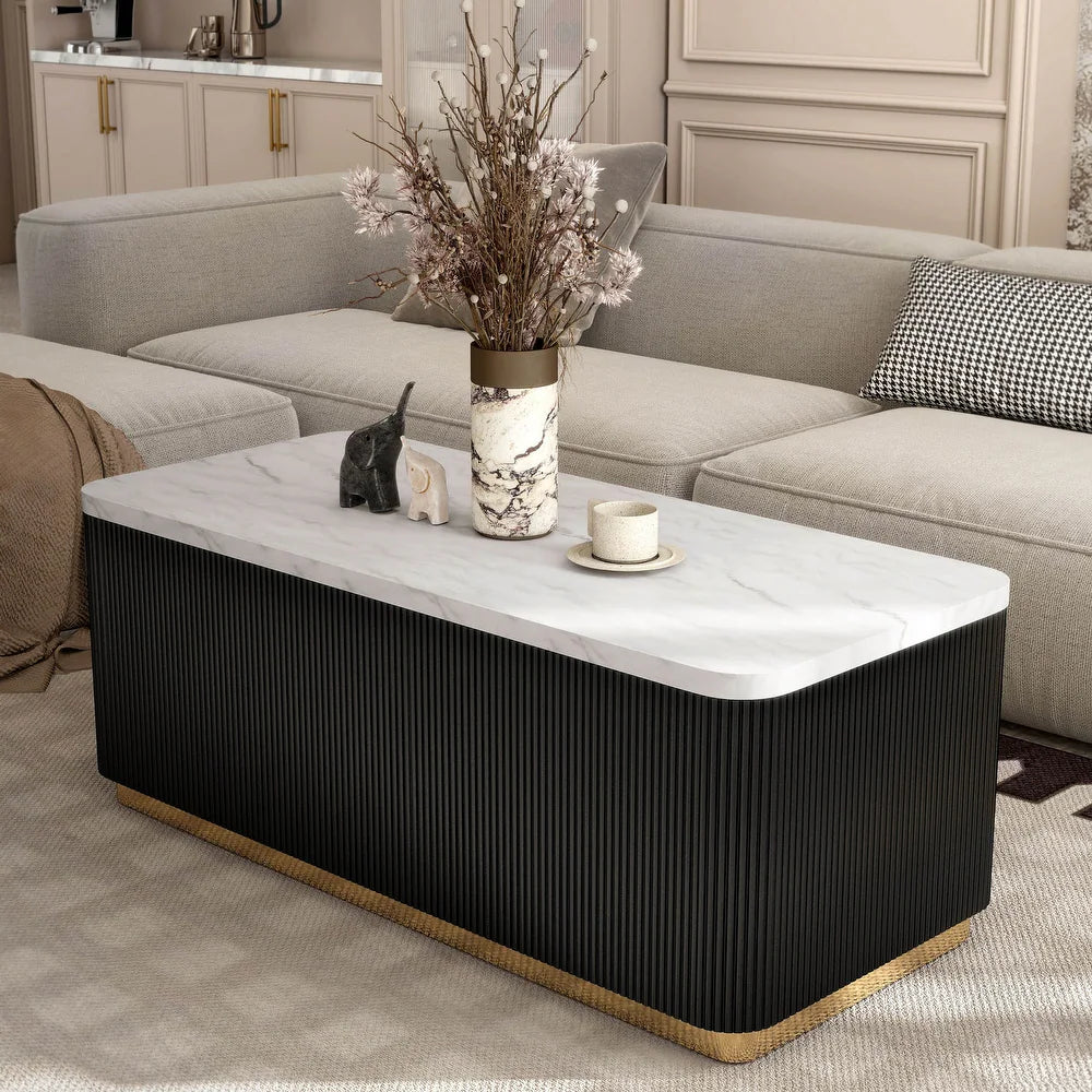 Virden Contemporary Genuine Marble Fluted Rectangular Coffee Table