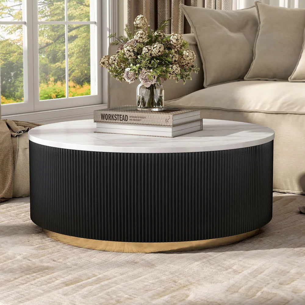 Virden Contemporary Genuine Marble Fluted Round Coffee Table
