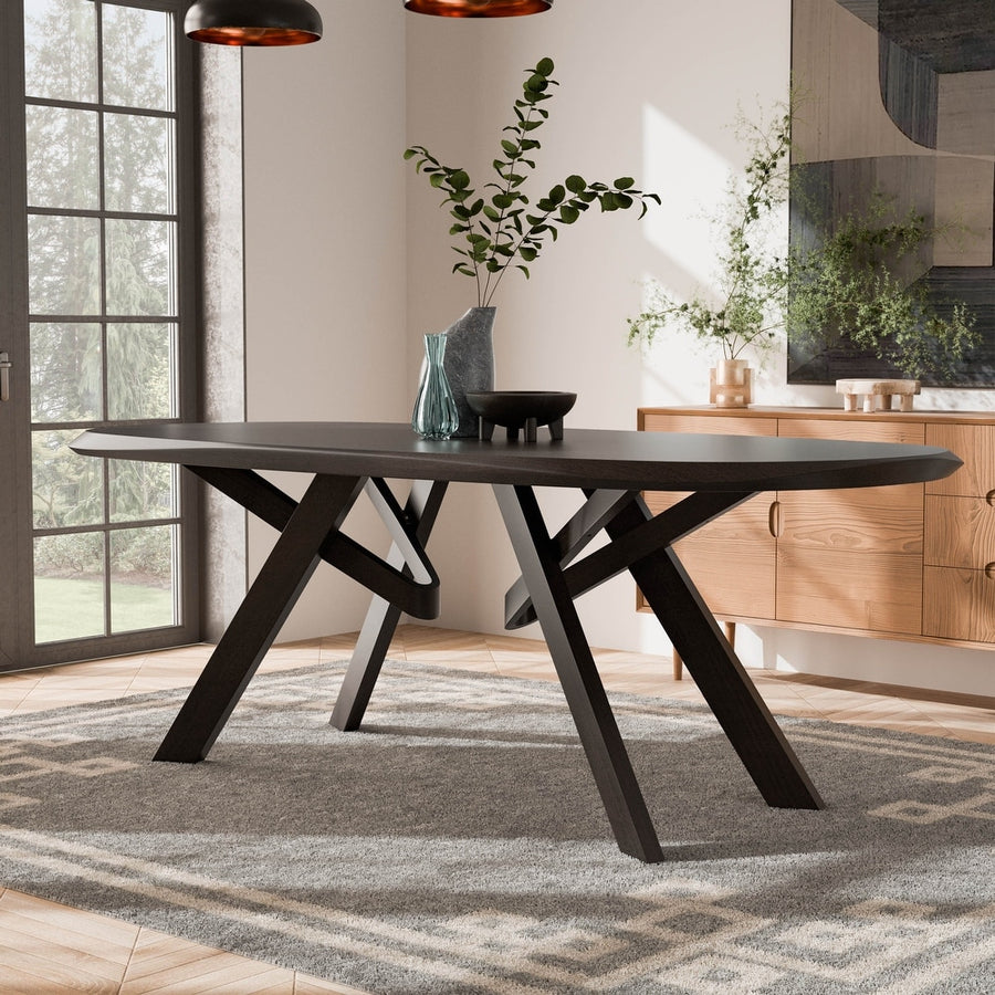 Furniture of America Sargans | Mid-Century Modern Solid Wood Dining Table, Black