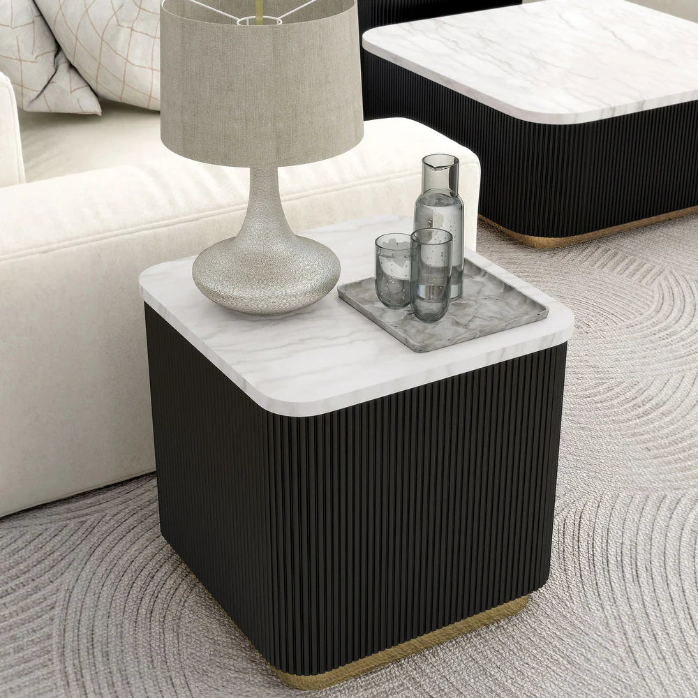Virden Square Marble & Fluted Pedestal Coffee Table
