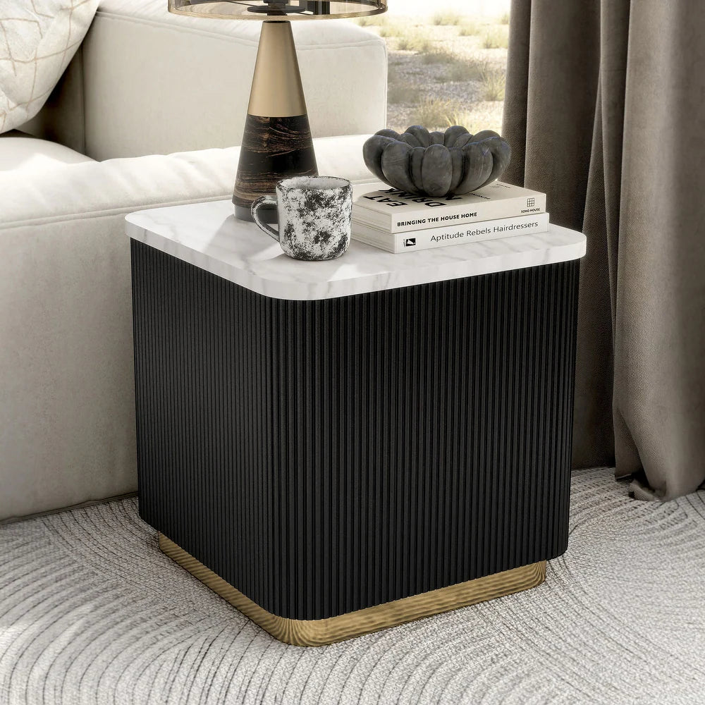 Virden Contemporary Genuine Marble Fluted Rectangular Coffee Table