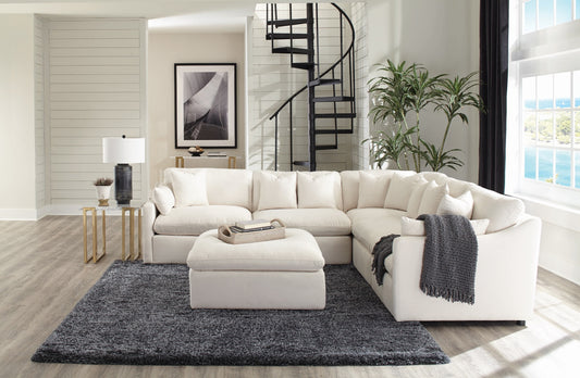 Hobson White Linen Sectional with Feather Seating & Stain Treated Fabric
