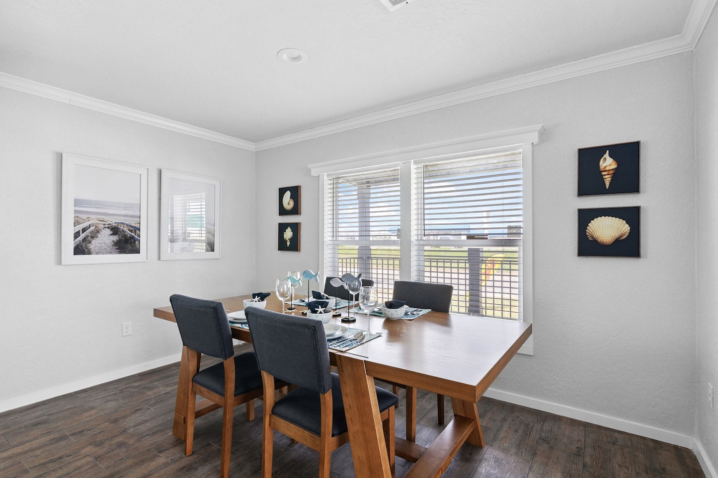 Sharon 7-Piece Rectangular Trestle Base Dining Table Set Blue And Brown