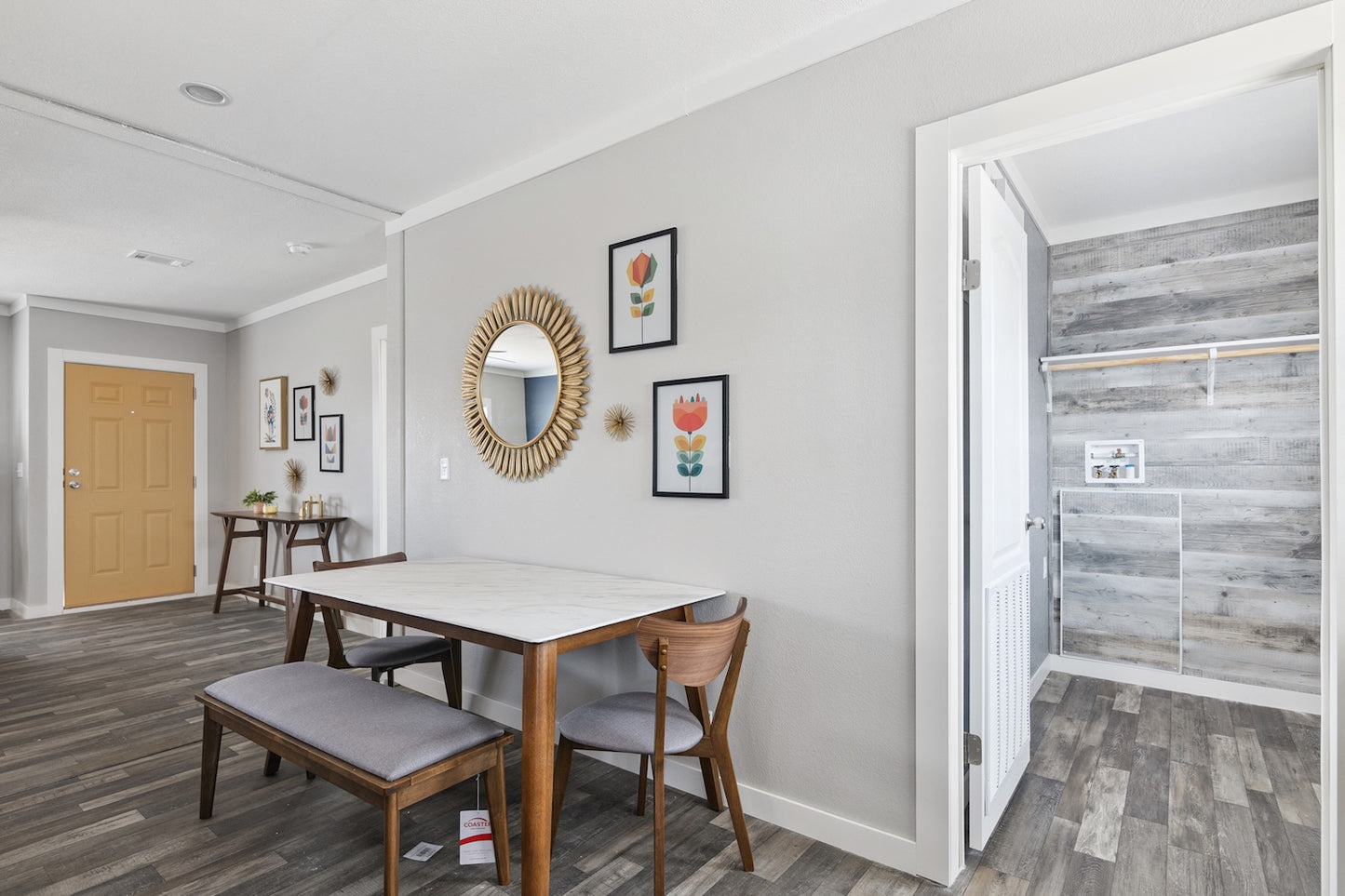 Everett 6-Piece Faux Marble Top Dining Table Natural Walnut And Grey