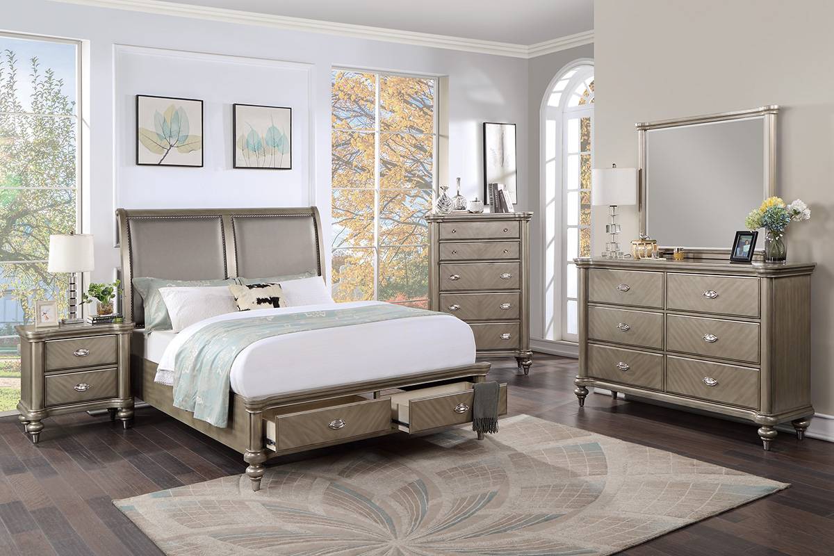 Poundex Modern Luxury Style 5 Drawer Chest in Soft Gray Sheen - F5509