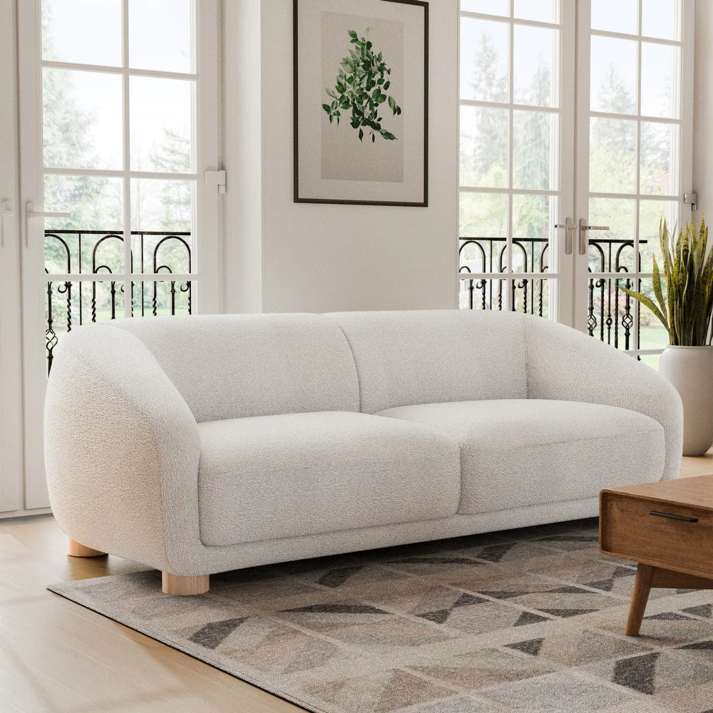 Kolvere Contemporary Boucle Sloped Arm Sofa with Wooden Feet