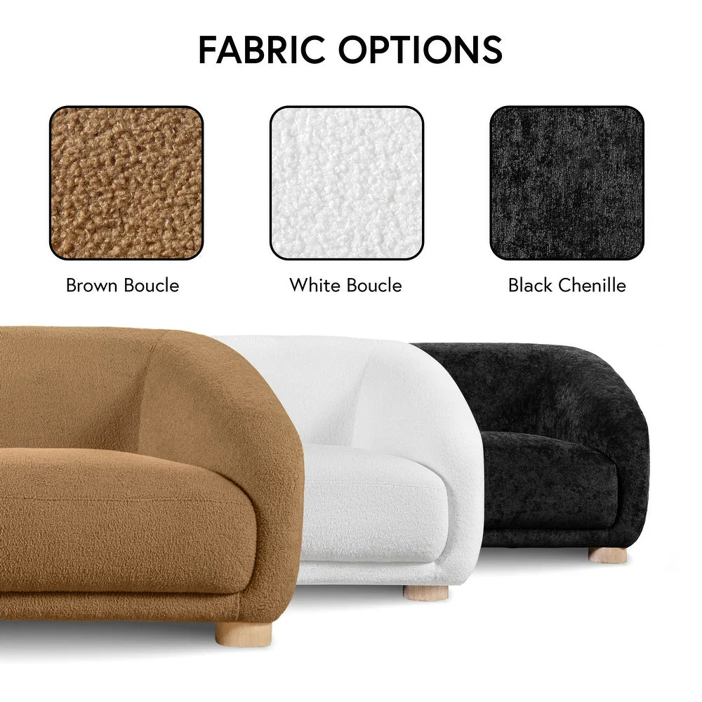Kolvere Contemporary Boucle Sloped Arm Sofa with Wooden Feet