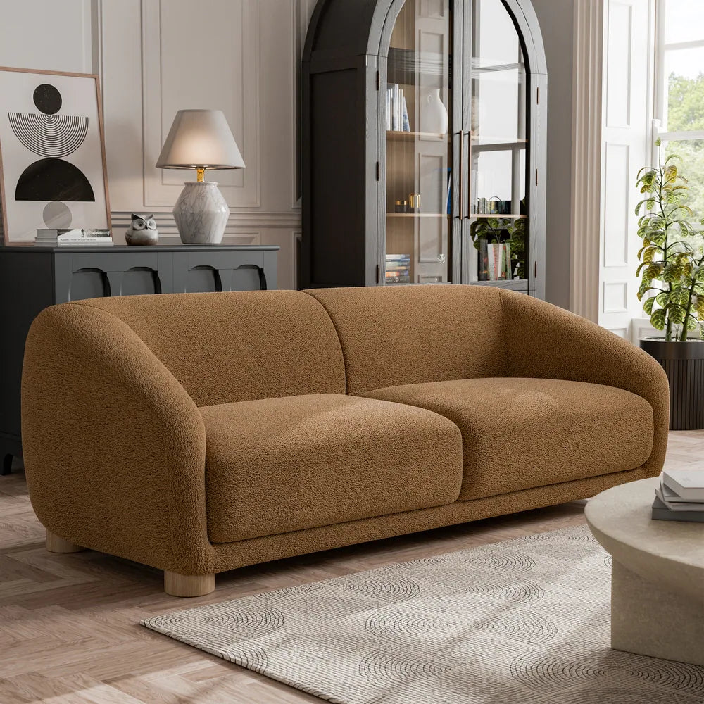 Kolvere Contemporary Boucle Sloped Arm Sofa with Wooden Feet
