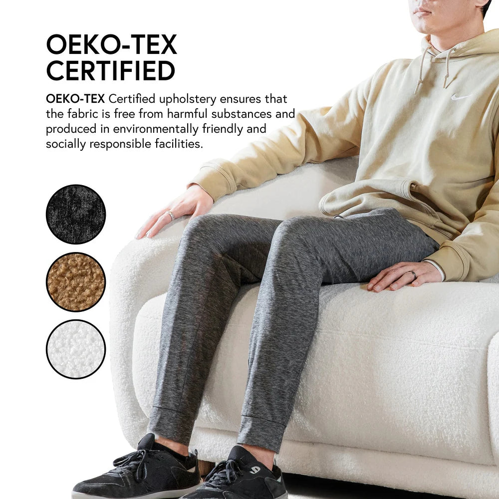 Kolvere Contemporary Boucle Sloped Arm Sofa with Wooden Feet