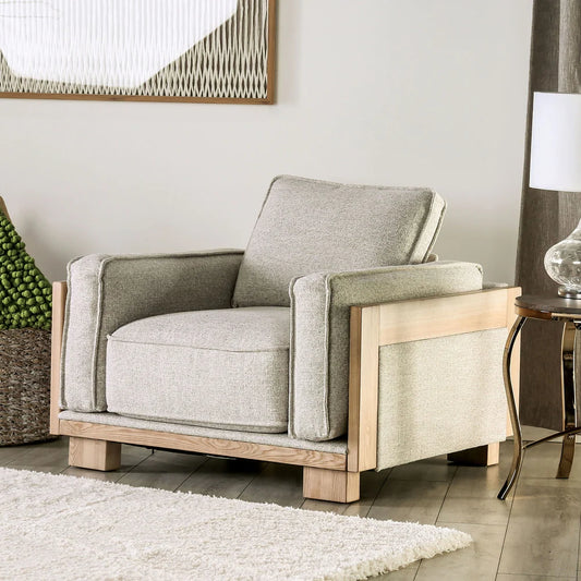 Harstad Contemporary Chenille & Wood Trimmed Living Room Chair