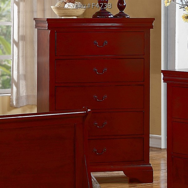 Poundex Contemporary Classic Design Cherry 5 Drawer Chest - F4738