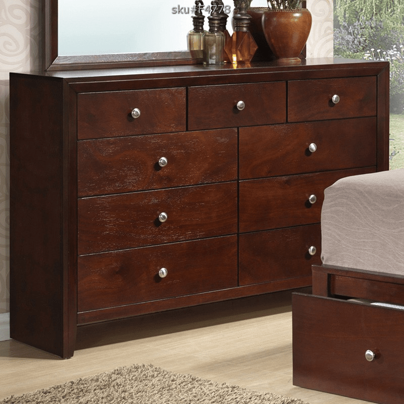 Poundex Contemporary Classic Design Brown Cherry 9 Drawer Dresser - F4778