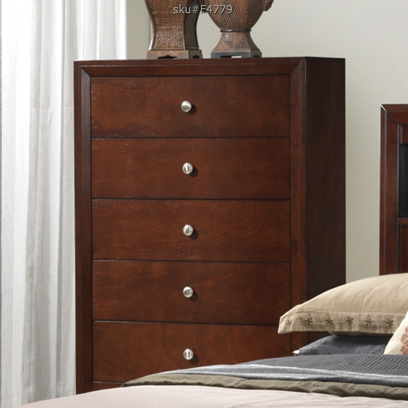 Poundex Contemporary Classic Design Brown Cherry 5 Drawer Chest - F4779