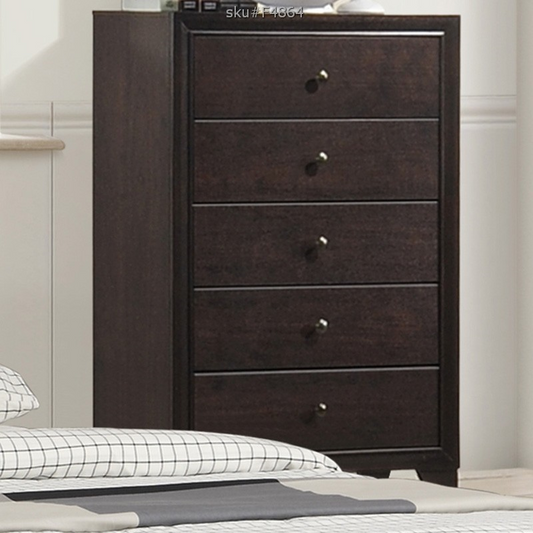 Poundex Contemporary Classic Design Brown 5 Drawer Chest - F4864