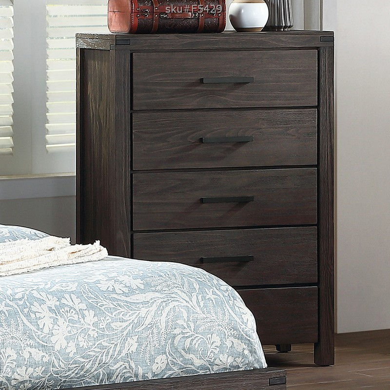 Poundex Transitional Style 5 Drawer Dark Brown Chest - F5429