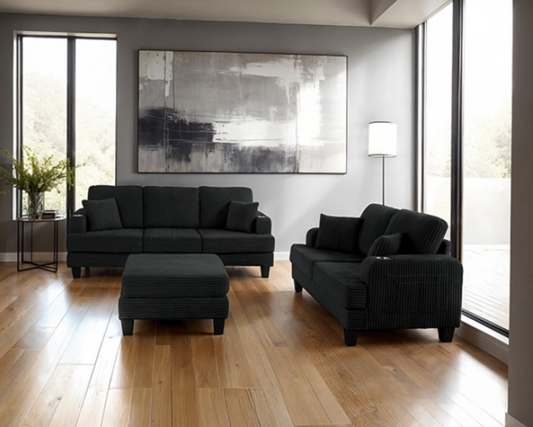 Moretaine Sofa & Loveseat Set with Cup Holders & USB Ports – Black