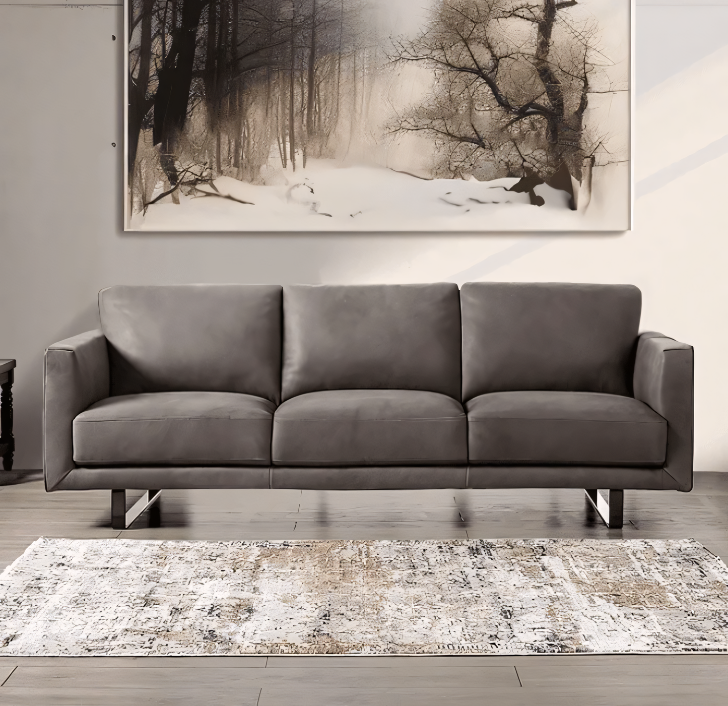 Mezzanotte Modern Genuine Italian Leather Sofa, Gray