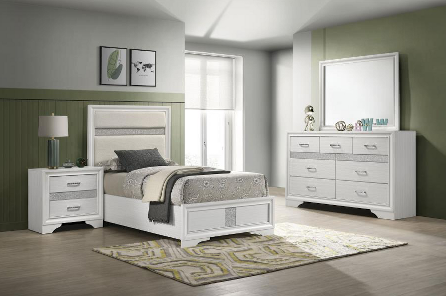 Miranda 54-Inch Bouclé Upholstered Bedroom Set, White