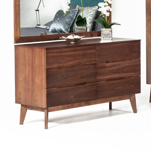 Modrest Lewis Mid-Century Modern Walnut 6 Drawer Dresser