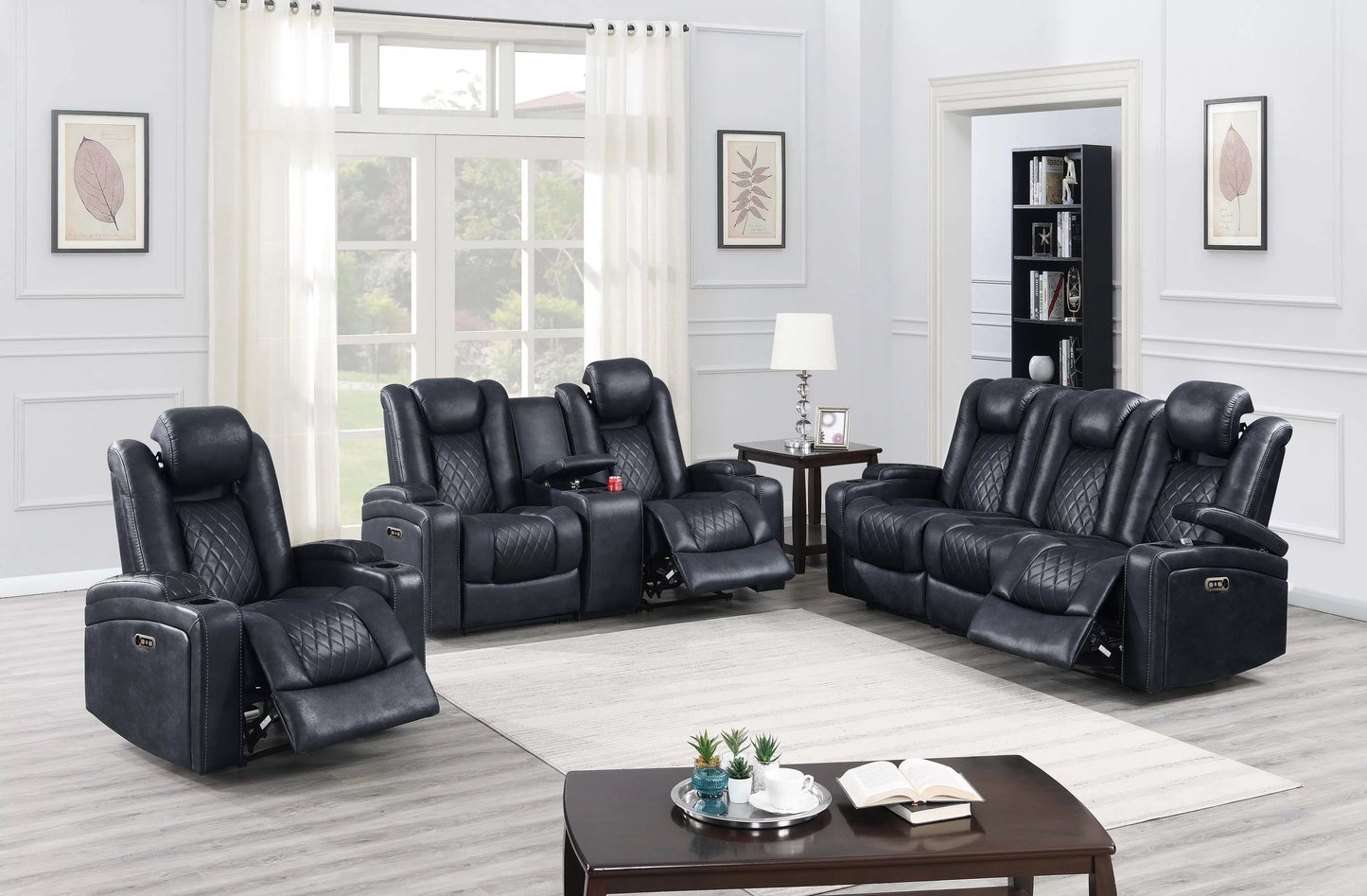 Pacific Power Reclining Sofa – Ink Blue