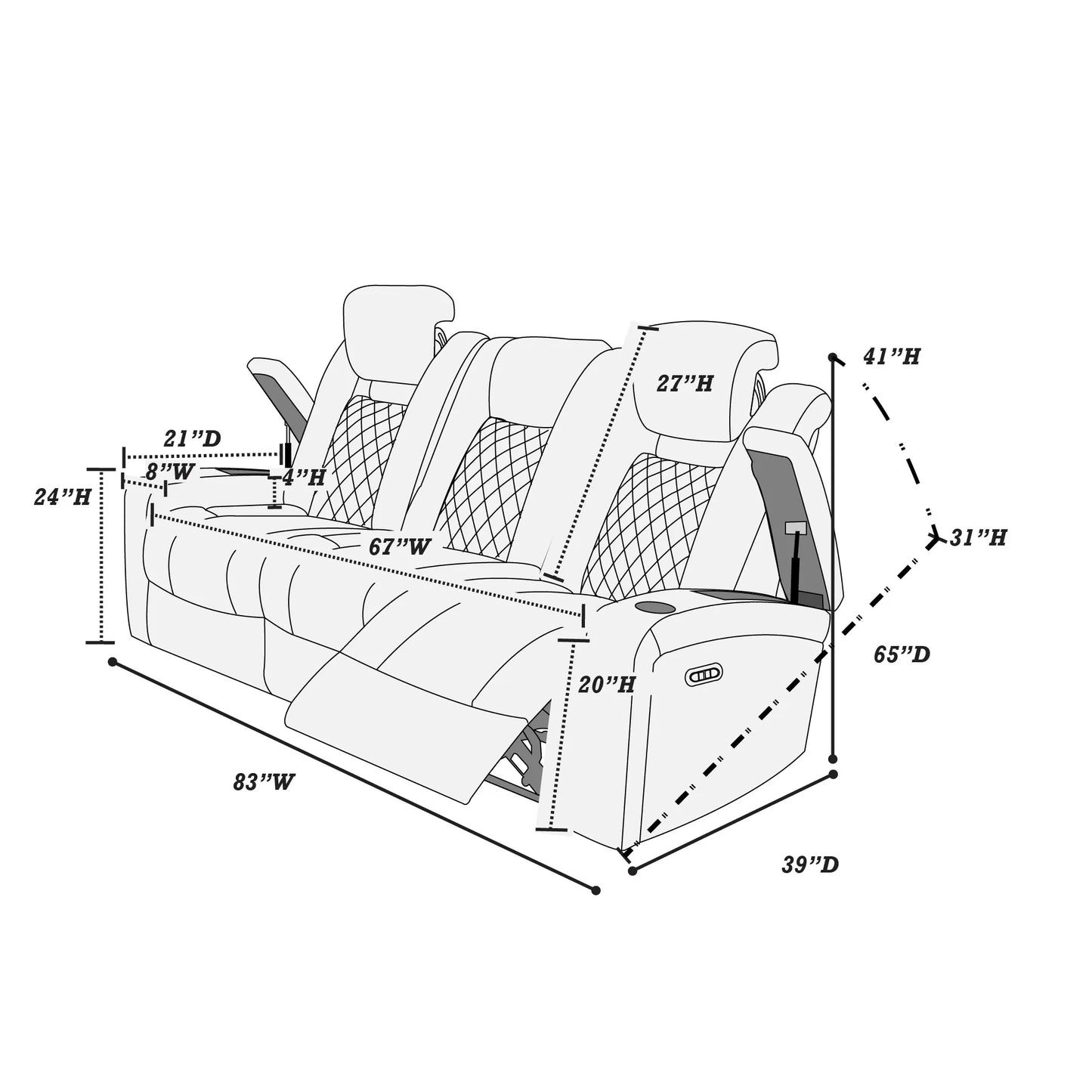 Pacific Power Reclining Sofa – Ink Blue