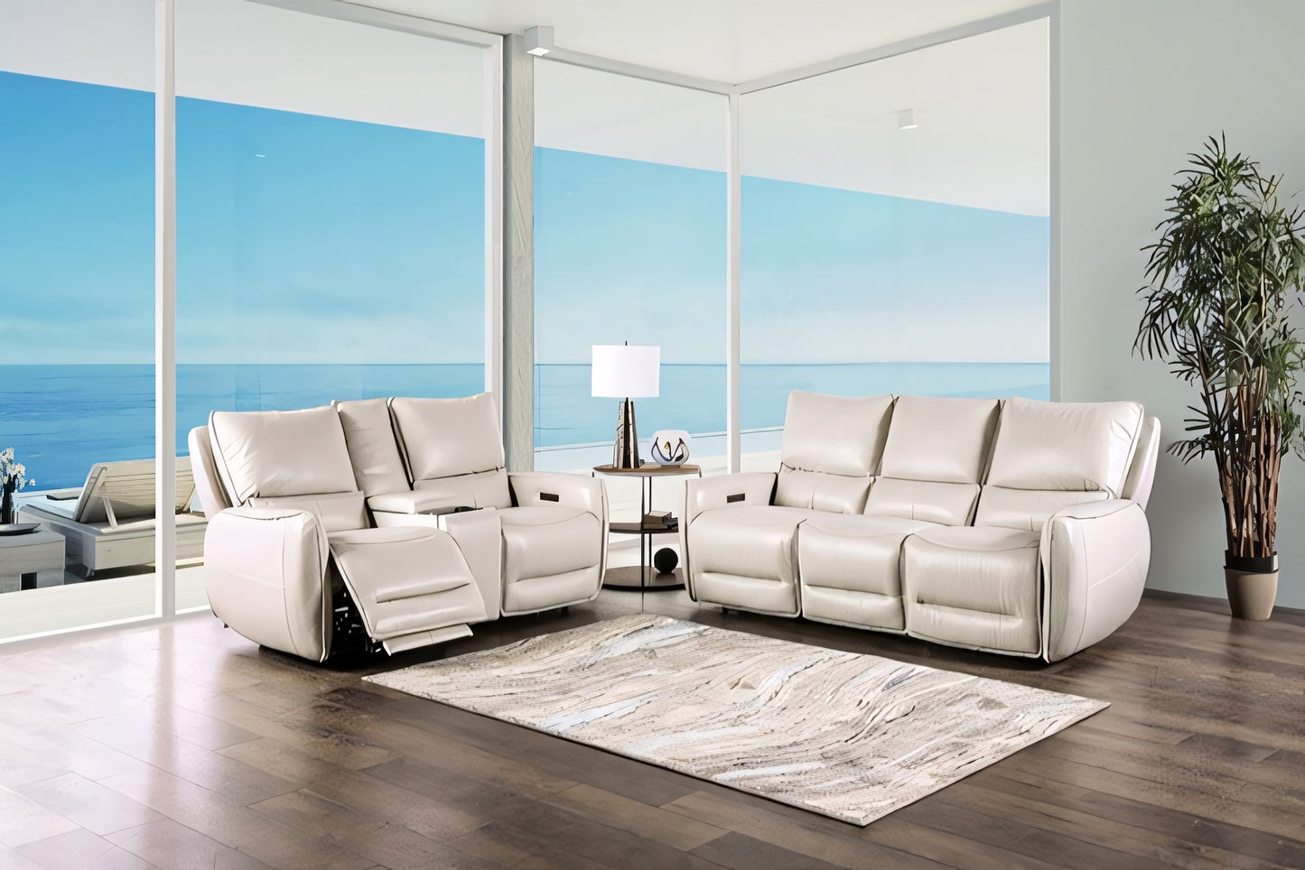 Phineas Transitional Power Reclining Sofa - Beige Leather