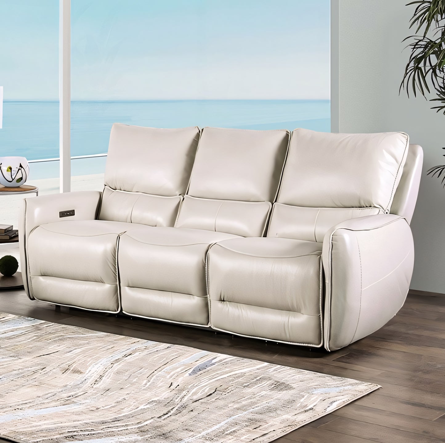 Phineas Transitional Power Reclining Sofa - Beige Leather